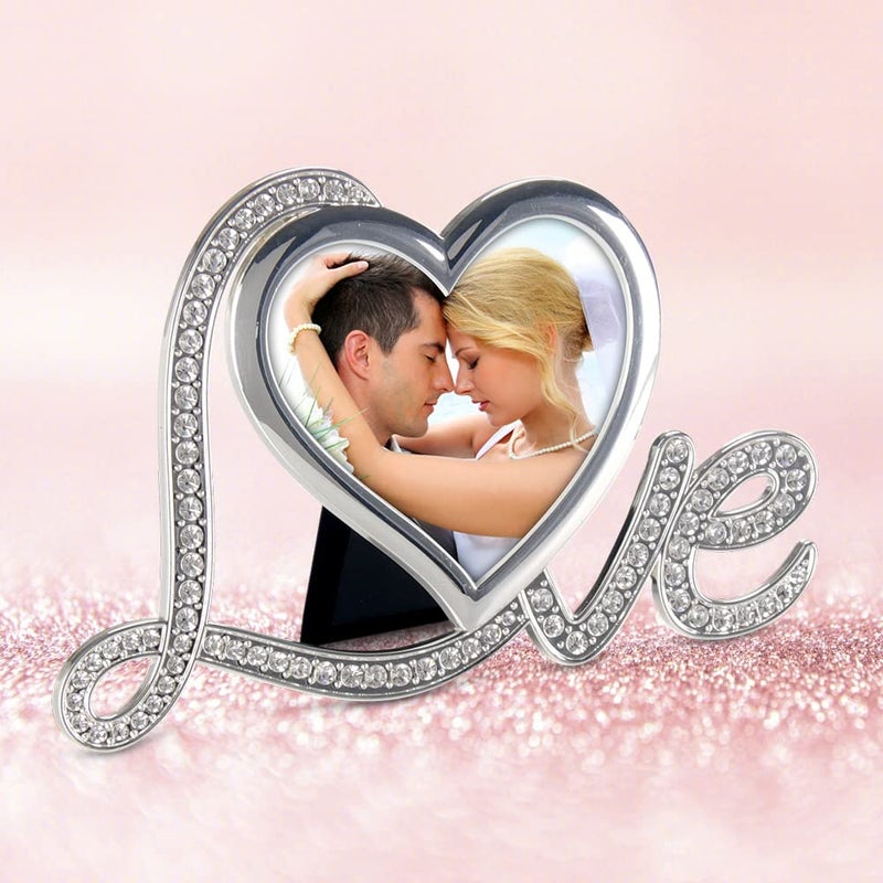 LASODY Elegant Silver Plated Heart Shaped Photo Frame Holds a 3" x 3" Photo,Anniversary Wedding Gifts Valentine's Day Gifts - Image 5
